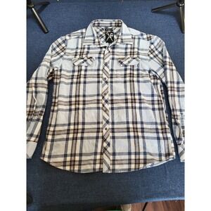 Marc Ecko Cut & Sew Mens Plaid Flannel Shirt Long Sleeve Button Up Size L Cotton